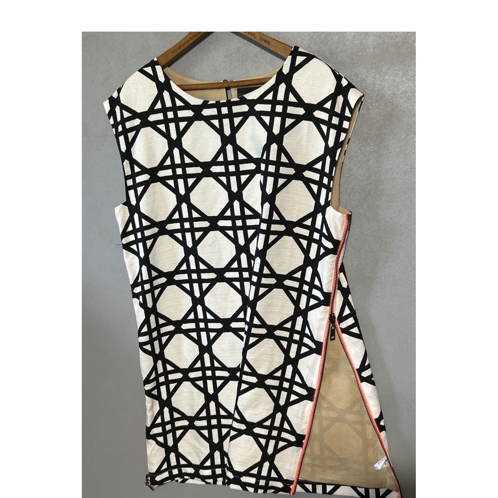 Dressforum Los Angeles Geometric Lattice Mini Dress XL Black White Side Zips